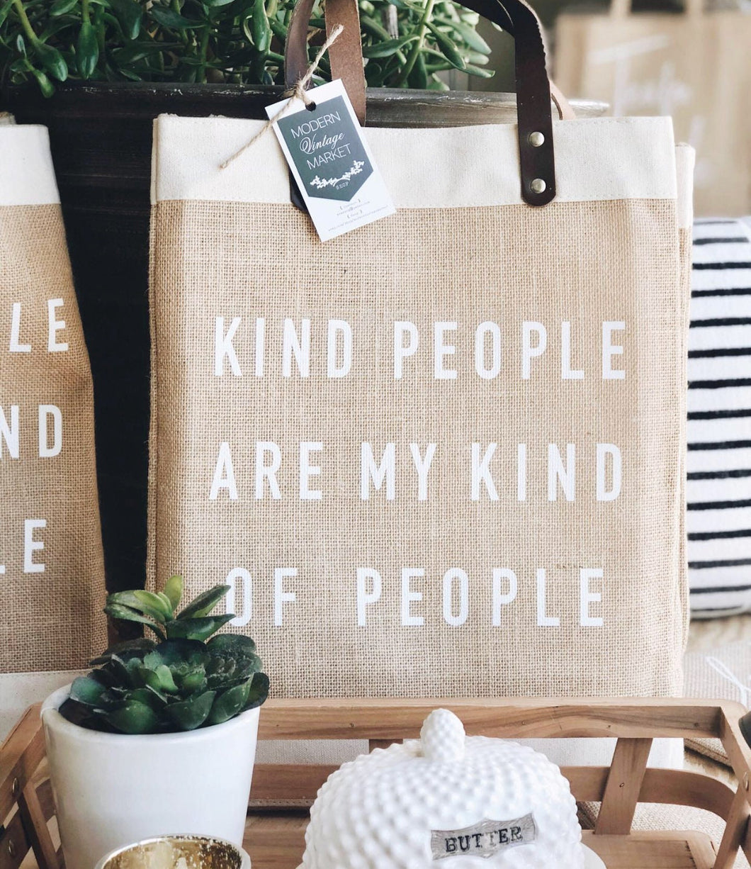 Kind People Tote Bag | Beach Bag | Market Tote | Gift for Her | Jute Tote bag | Shopping Bag| Burlap Bag | Grocery Bag
