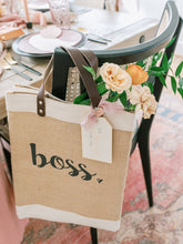 Load image into Gallery viewer, Boss Jute Bag|Beach Bag|Market Tote|Gift for Her|Market Tote Bag| Jute Tote bag | Shopping Bag| Burlap Bag|Farmhouse Bag|Grocery Bag
