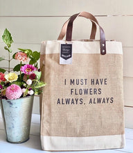 Load image into Gallery viewer, Quote Jute Bags |Flower Bag |Market Tote|Gift for Her|Market Tote Bag| Jute Tote bag | Shopping Bag| Burlap Bag|Farmhouse Bag|Grocery Bag
