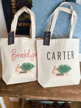 Load image into Gallery viewer, Christmas Tote bag|Personalized Christmas bag|Canvas Tote Bag|Plaid Christmas bag|Holiday Gift Bag|Childs Christmas Bag
