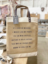 Load image into Gallery viewer, Wine Jute Tote Bag|Wine Bag|Market Bag|Gift for Her|Market Tote Bag|Tote bag|Shopping Bag|Burlap Bag|Gift for Friend|Grocery Bag|Go Missing
