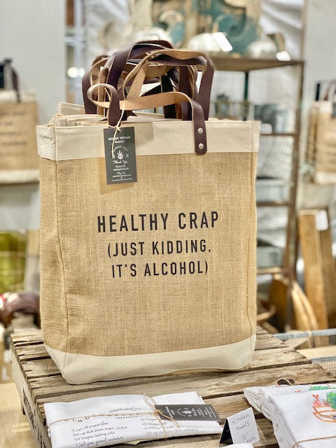 Healthy Crap|Quote Jute Bags|IT'S ALCOHOL|Organic Food|Beach Bag|Market Bag|Jute Tote bag|Shopping Bag|Burlap Bag|Farmhouse Bag|Grocery Bag