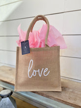 Load image into Gallery viewer, Valentines Bag|Love Bag|Love Bug Bag|Beach Bag|Market Tote|Gift for Her|Bridal Bag|Jute Tote bag|Bachelorette Bag|Burlap Bag|Farmhouse Bag|
