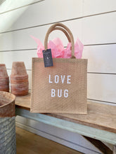 Load image into Gallery viewer, Valentines Bag|Love Bag|Love Bug Bag|Beach Bag|Market Tote|Gift for Her|Bridal Bag|Jute Tote bag|Bachelorette Bag|Burlap Bag|Farmhouse Bag|
